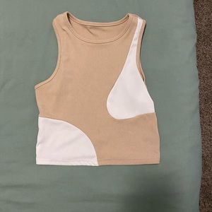 Tan & White crop tank